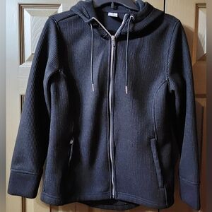 TIME & TRU. WOMENS, SMALL (4-6), BLACK RIBBED FLEECE LINED ZIP UP HOODIE